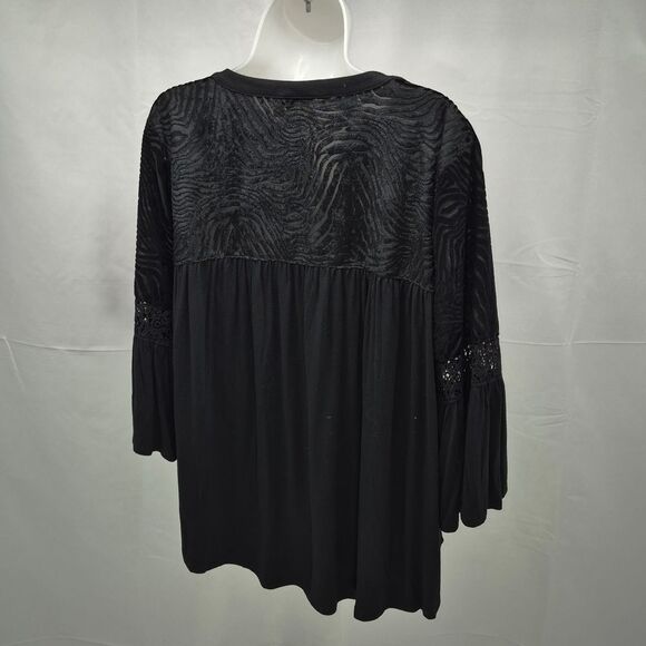 NWT Rafaella Black Long Sleeve Top Lace Detail Henley Blouse Size Large. Elegant - Picture 2 of 8